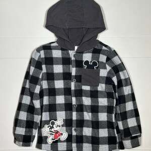Disney Junior Mickey Mouse Plaid Fleece Hoodie Jacket Size 4T